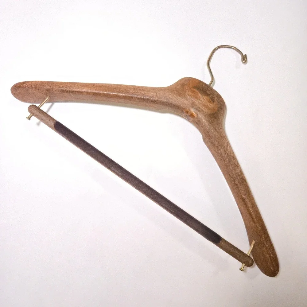 Luxury Belvest Suit Hanger Men's Brown Wood Contoured Velvet Trouser‎ Bar Brass